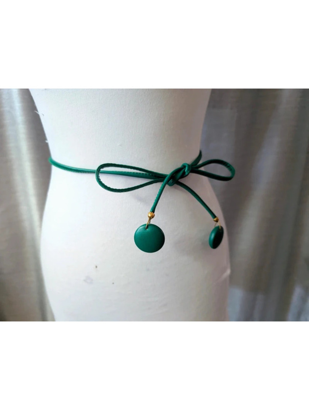 Vintage 90s Green Faux Leather Tie Belt